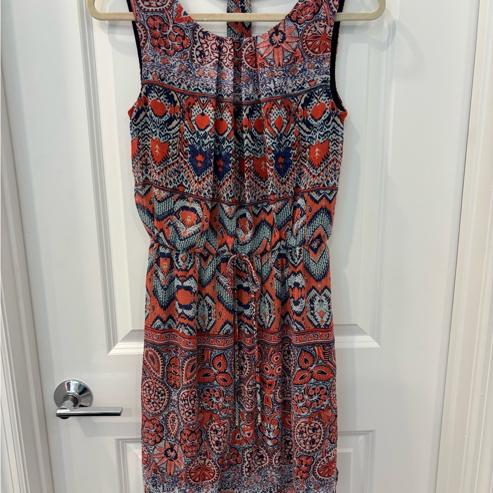 Enfocus Studio Red and Blue Sundress Sleeveless Scoop Neck